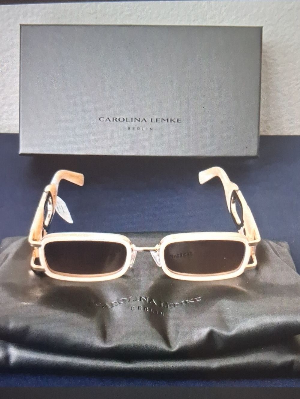 Carolina Lemke Berlin Axis CL3655-2 Beige Brown Stripe Sunglasses New